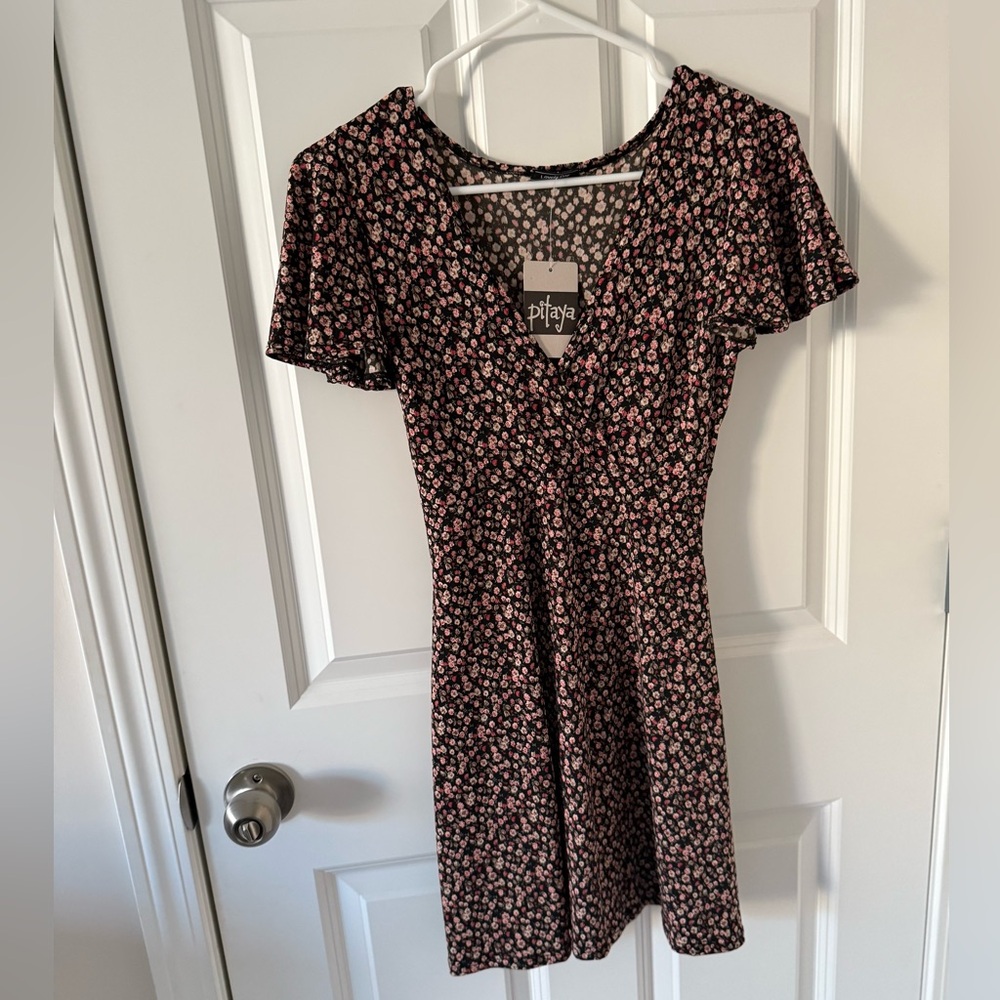 Lovely Day Black and Pink Floral Mini Dress
